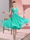 Adorable Sleeveless Chiffon Knee Length Side Zipper Vestidos de Damas in Teal with Beading