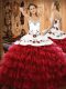 Luxurious Wine Red Organza Lace Up Sweetheart Sleeveless Floor Length Sweet 16 Quinceanera Dress Embroidery and Ruffled Layers