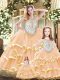 Peach Quinceanera Gown Military Ball and Sweet 16 and Quinceanera with Beading and Ruffles Scoop Sleeveless Lace Up