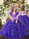 Purple Ball Gowns Organza Straps Sleeveless Beading and Ruffles Floor Length Lace Up Custom Made Pageant Dress