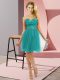 Turquoise Empire Beading Dress for Prom Zipper Tulle Sleeveless Mini Length