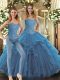 Tulle Sleeveless Floor Length Quince Ball Gowns and Beading and Ruffles