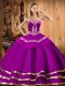 Sweetheart Sleeveless Quinceanera Dresses Floor Length Embroidery Fuchsia Organza