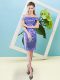 Comfortable Lavender Column/Sheath Sequins Zipper Sequined Short Sleeves Mini Length