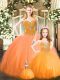 Hot Sale Orange Red Tulle Lace Up Vestidos de Quinceanera Sleeveless Floor Length Beading