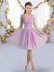 Modest Lavender Chiffon Zipper V-neck Sleeveless Knee Length Bridesmaid Dresses Beading