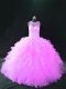 Organza Sleeveless Floor Length Quinceanera Gowns and Beading and Ruffles