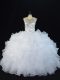 Scoop Sleeveless Organza 15 Quinceanera Dress Beading and Ruffles Lace Up