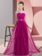 Empire Bridesmaid Gown Fuchsia Scoop Chiffon Sleeveless Floor Length Lace Up