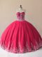 Embroidery Sweet 16 Quinceanera Dress Red Lace Up Sleeveless Floor Length