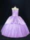 Floor Length Lace Up 15th Birthday Dress Lavender for Sweet 16 and Quinceanera with Beading