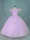 Lavender Ball Gowns V-neck Sleeveless Organza Floor Length Zipper Beading Quince Ball Gowns