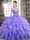 Sleeveless Brush Train Lace Up Beading and Ruffles Sweet 16 Dresses