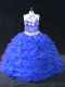 Blue Sleeveless Organza Backless 15 Quinceanera Dress for Sweet 16 and Quinceanera