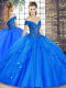 Royal Blue Off The Shoulder Neckline Beading and Ruffles Quinceanera Gowns Sleeveless Lace Up