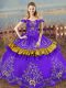 Glittering Sleeveless Embroidery Lace Up Quinceanera Gowns