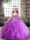 Straps Sleeveless Tulle Kids Pageant Dress Beading and Ruching Lace Up