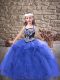 Royal Blue Ball Gowns Tulle Straps Sleeveless Embroidery and Ruffles Floor Length Lace Up Pageant Dress for Teens