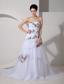 Pretty A-line Strapless Court Train Tulle Appliques and Ruch Wedding Dress