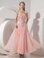 Pink Column Strapless Ankle-length Chiffon and Taffeta Beading Prom Dress