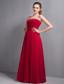 Romantic Red Empire Strapless Bridesmaid Dress Chiffon Pleat Floor-length