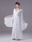 Column V-neck Hand Made Flower Ruching Wedding Dress