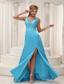 High Slit Aqua Blue Prom / Evening Dress For 2013 Straps and Beaded Decorate Up Bodice Gown