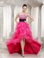 Hot Pink Beaded Belt Embellishment Evening Dress With High-low