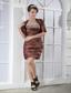 Brown Column Sweetheart Mini-length Taffeta Beading Prom Dress