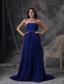 Blue Empire Strapless Floor-length Chiffon Beading and Ruch Prom / Celebrity Dress