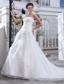 Pretty A-line One Shoulder Court Train Organza Ruch and Hand Made Flowers Wedding Dress