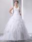 Elegant A-line Halter Court Train Taffeta and Organza Appliques Wedding Dress