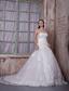 Custom Made A-line Sweetheart Court Train Taffeta and Lace Hand Made Flowers Wedding Dress