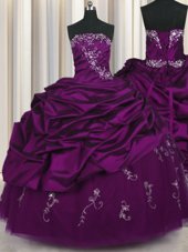 Suitable Pick Ups Embroidery Floor Length Ball Gowns Sleeveless Purple Ball Gown Prom Dress Lace Up