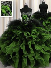 Traditional Multi-color Organza and Tulle Lace Up Sweetheart Sleeveless Floor Length Quinceanera Gowns Beading and Ruffles