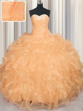 Floor Length Orange Quinceanera Dresses Sweetheart Sleeveless Lace Up