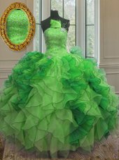 Ball Gowns 15 Quinceanera Dress Green Strapless Organza Sleeveless Floor Length Lace Up