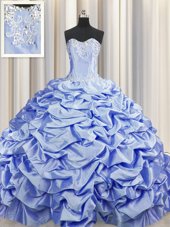 Sweet Brush Train Lavender Sleeveless Sweep Train Beading and Pick Ups Vestidos de Quinceanera