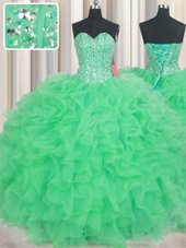 Fancy Visible Boning Sleeveless Beading and Ruffles Lace Up Sweet 16 Dress