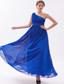 Royal Blue Chiffon Beading Prom Dress Empire One Shoulder Floor-length