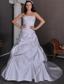 Classical A-line Strapless Chapel Train Taffeta Appliques With Beading Wedding Dress