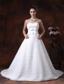 Rolling Flower Sweetheart Wedding Dress A-Line Bowknot Brush With Beading