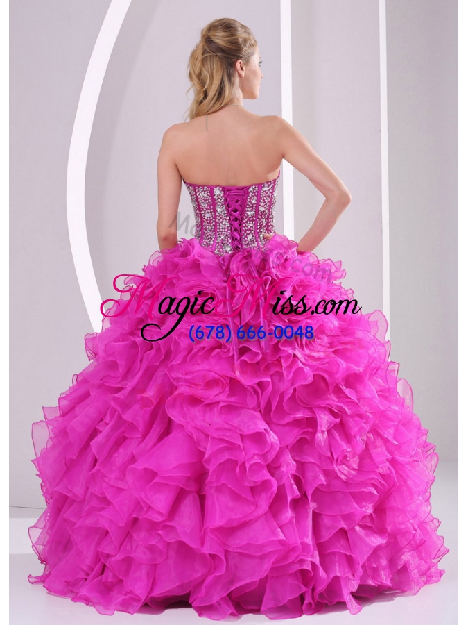 wholesale pretty sweetheart ruffles and beaded decorate 2014 hot pink quinceanera gowns