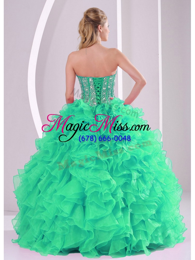 wholesale green ball gown sweetheart ruffles and beading long quinceanera gowns in sweet 16