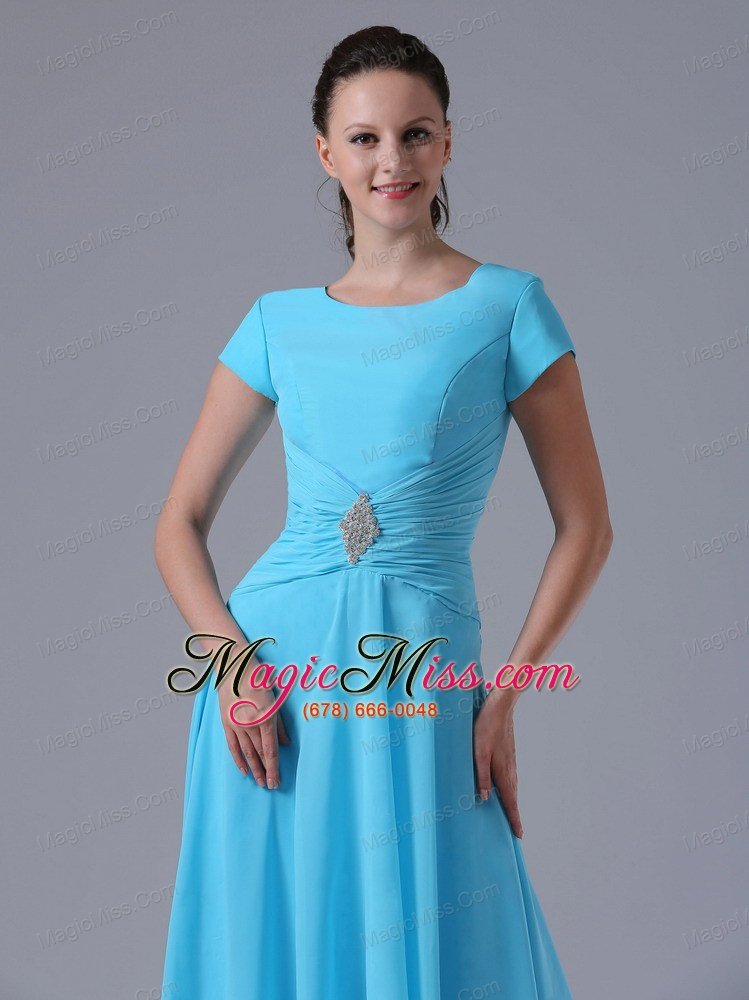 wholesale baby blue scoop bridesmaid dress with beading and ruch in maryland