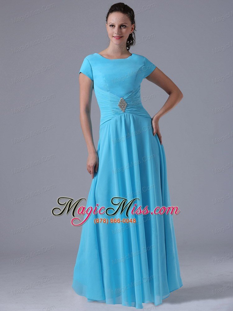 wholesale baby blue scoop bridesmaid dress with beading and ruch in maryland