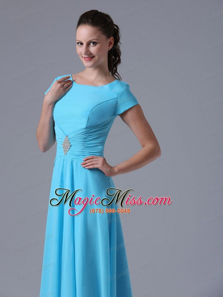 wholesale baby blue scoop bridesmaid dress with beading and ruch in maryland