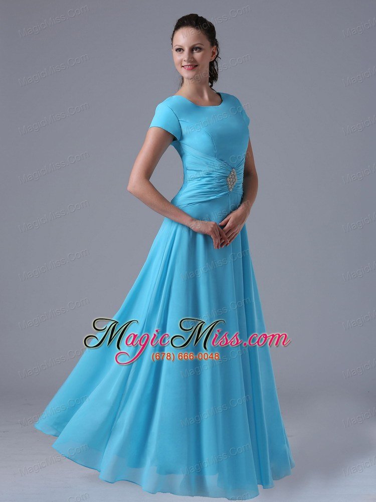 wholesale baby blue scoop bridesmaid dress with beading and ruch in maryland