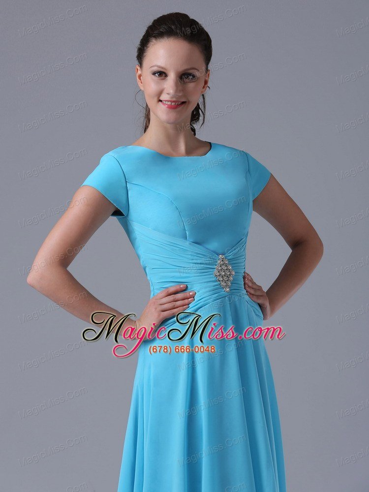 wholesale baby blue scoop bridesmaid dress with beading and ruch in maryland