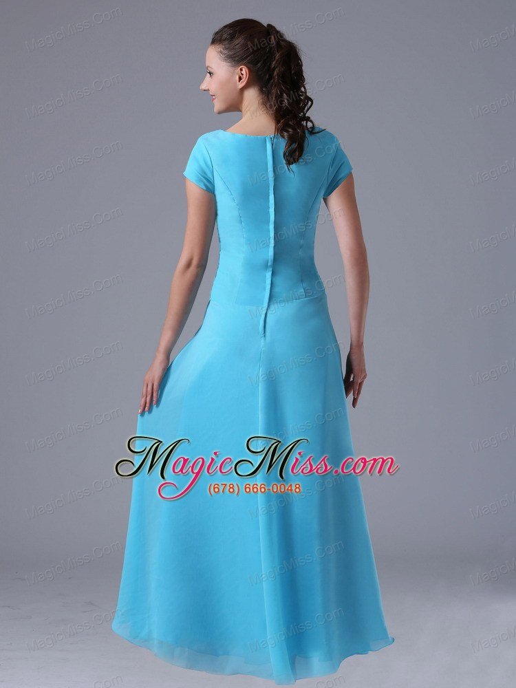 wholesale baby blue scoop bridesmaid dress with beading and ruch in maryland